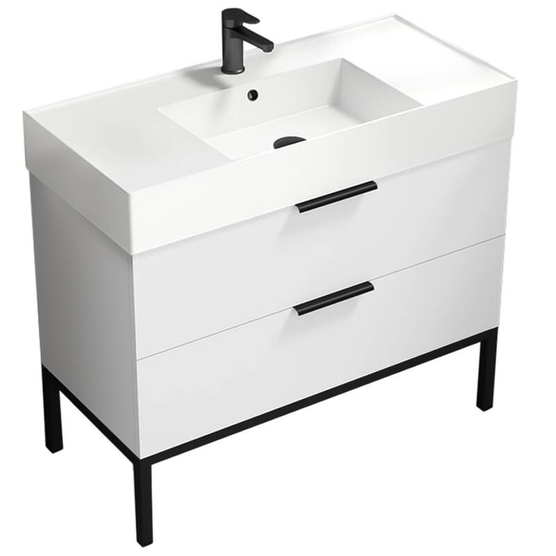 Nameeks Derin-4018 Derin 40" Free Standing Single Basin Vanity Set - Glossy White - Glossy