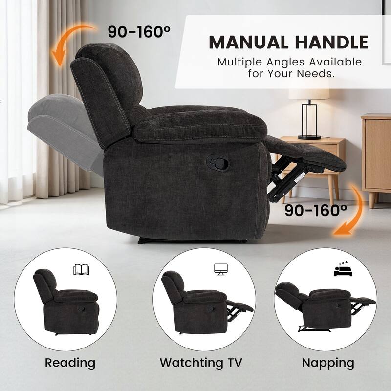 3PC Modern Fabric Manual Recliner Sofa Set, Couch, Loveseat w/Console, Recliner