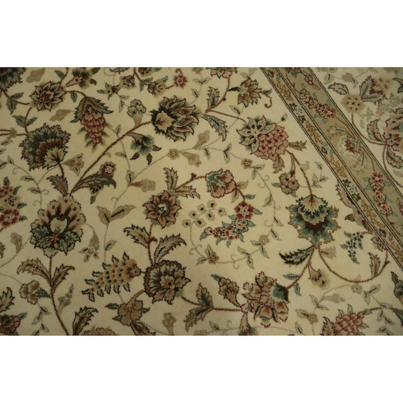 Hand Knotted Oriental 100% Wool Carpet Traditional Floral Beige & Ivories Kashan Area Rug - 11' 3'' X 8' 9''