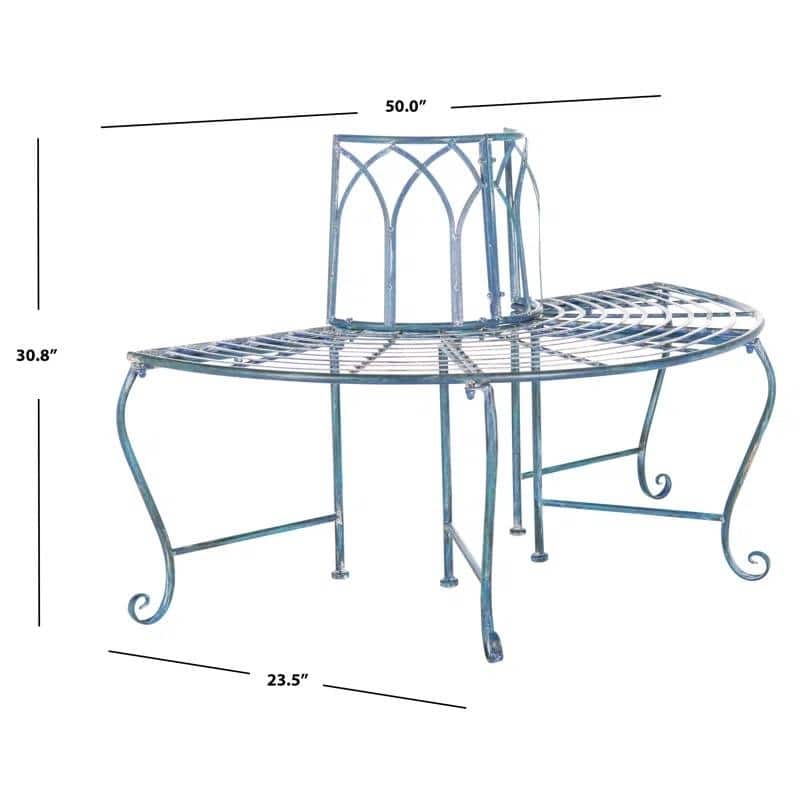 Iron Outdoor Half-Circle Patio Garden Tree Bench - 23.5'' D x 50” W x 30.75” H
