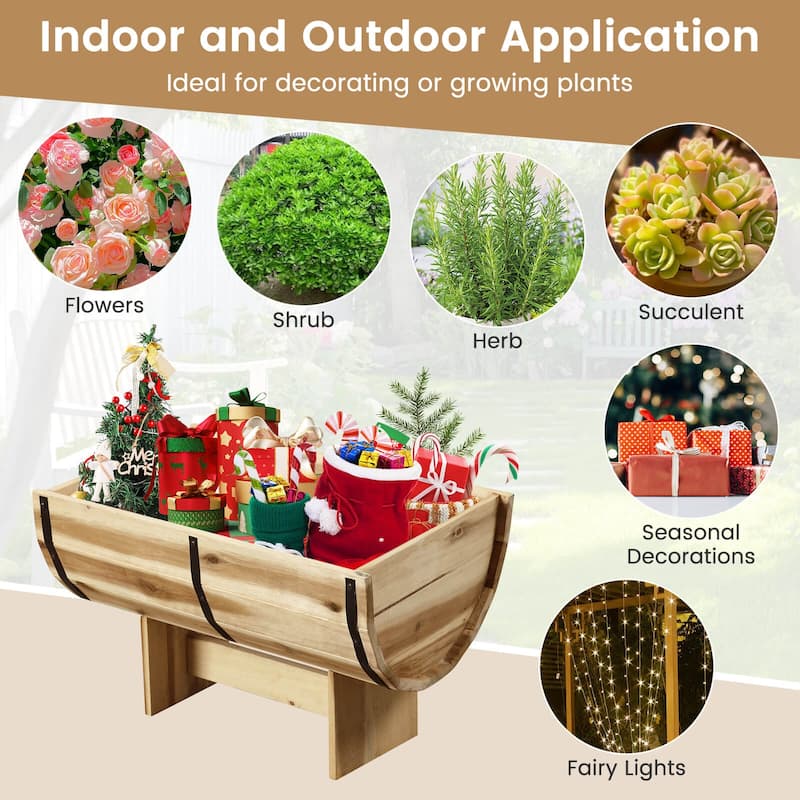 Costway 1/2 PCS Outdoor Wooden Planter Solid Acacia Wood Half-Barrel - Natural