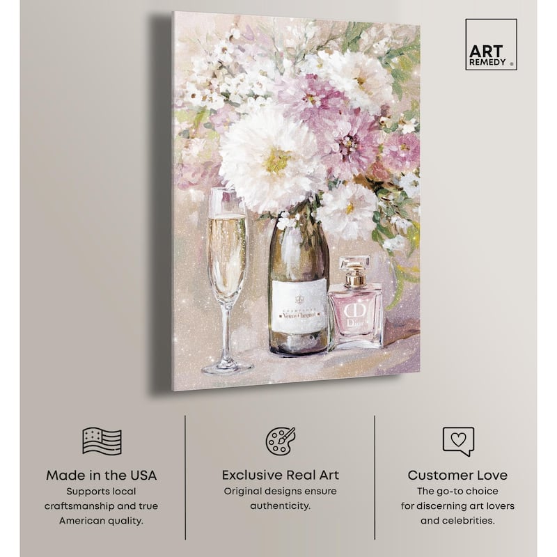 Light Floral Champagne Vase Acrylic by Art Remedy, Ready to Hang