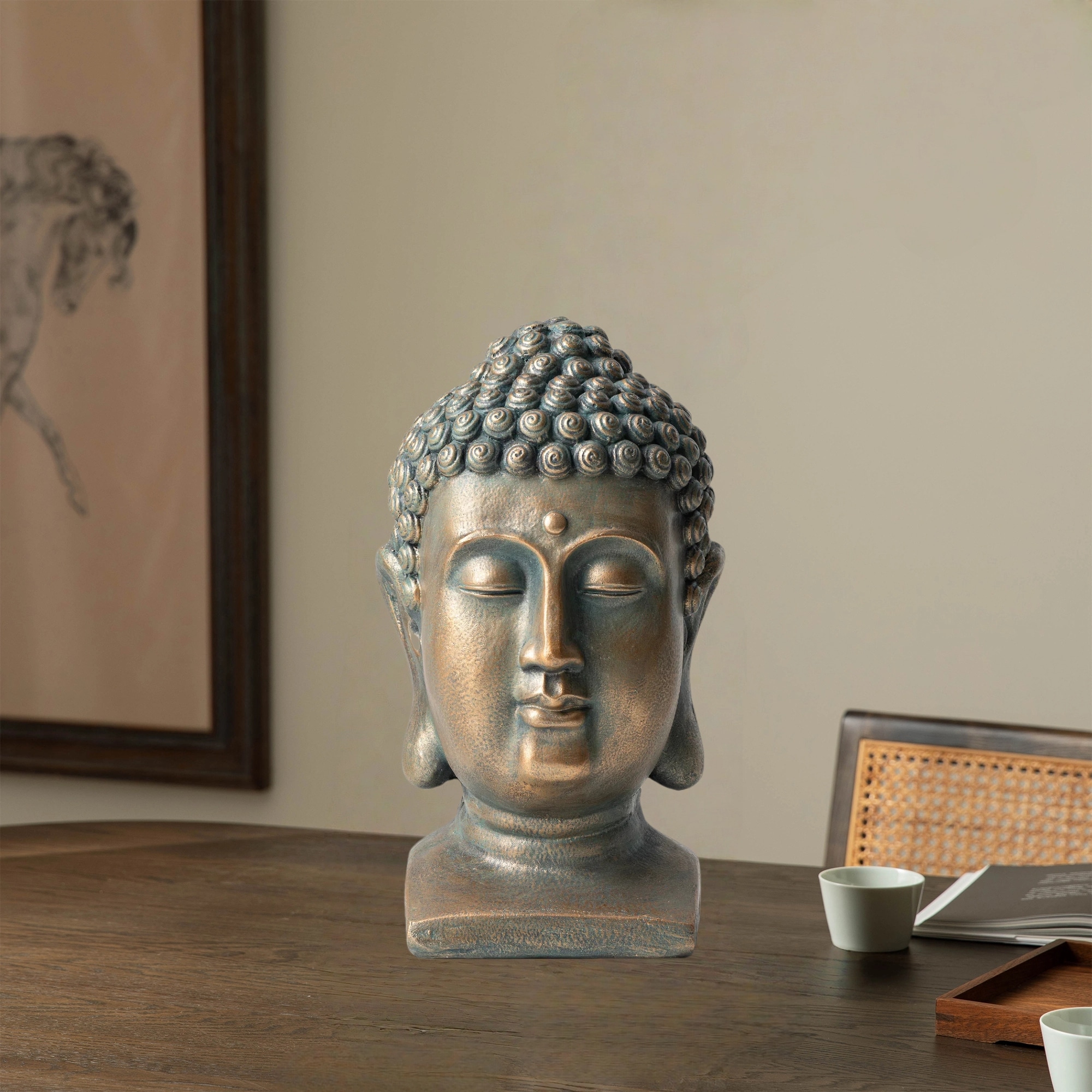 Glitzhome MGO Faux Bronze Buddha Garden Statue Monk Sculpture