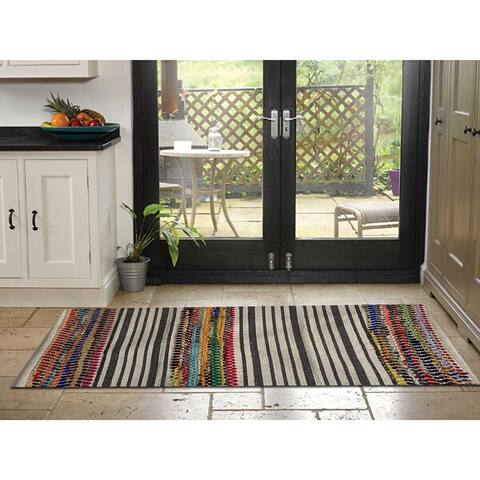 LR Home Striped and Chindi Colorblock Reversible Accent Rug