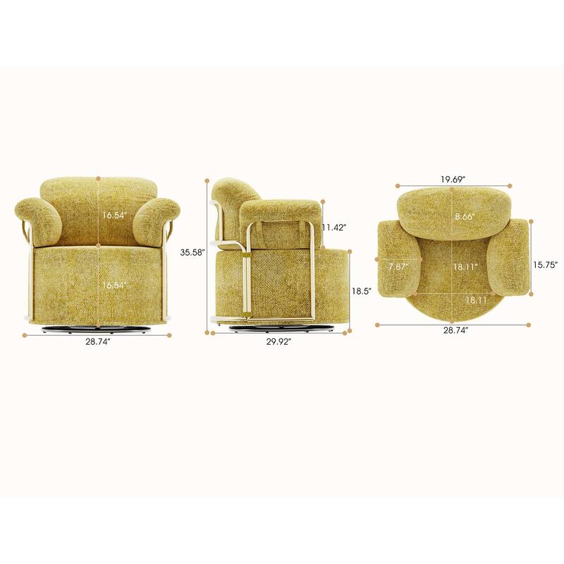 360 Degree Barrel Swivel Accent Sofa Chair, Yellow, Foam+Spring