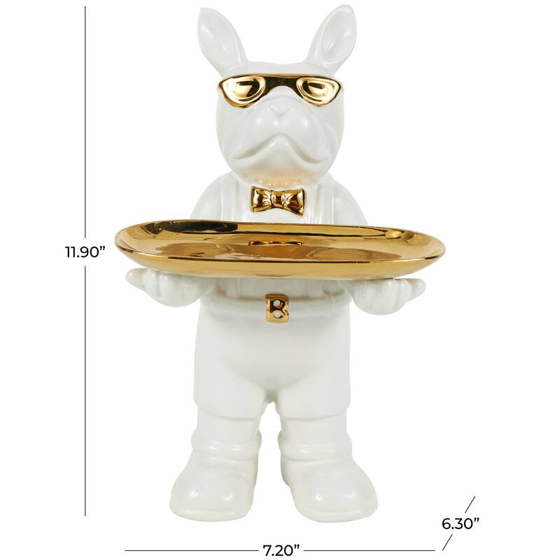 Black or White Ceramic Bulldog Sculpture with Gold Accents