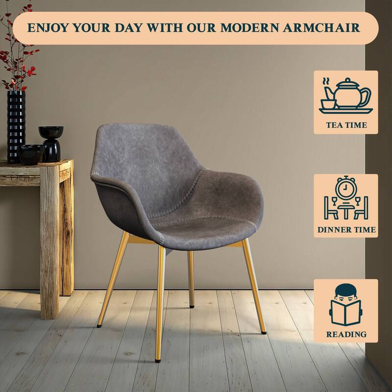 Markley Modern Leather Dining Armchair Set of 2 With Gold Metal Legs Accent Side Chair