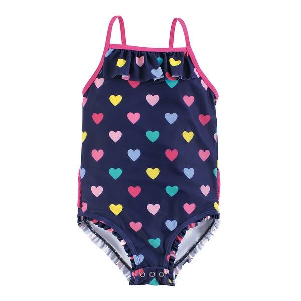 slide 1 of 1, Hudson Baby Girls Baby Swimsuit, Navy Hearts 12-18 Months - Navy Hearts Baby