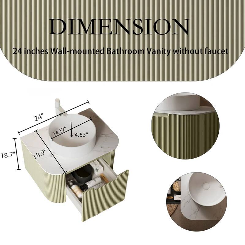 Wall-Mounted Bathroom Vanity with White Round Ceramic Sink
