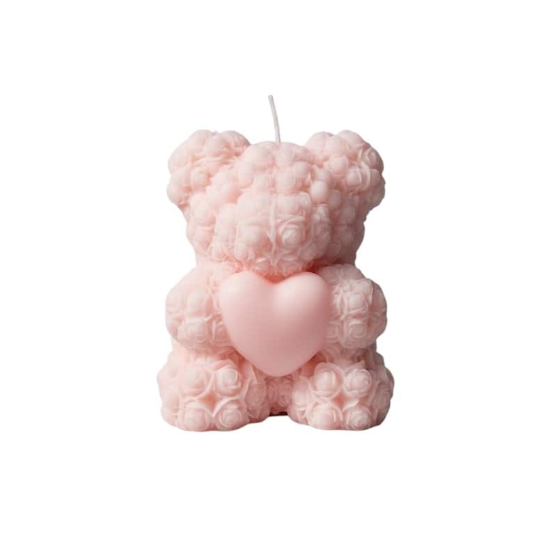 4" Pink Coconut Hibiscus Scented Dimensional Teddy Bear Candle