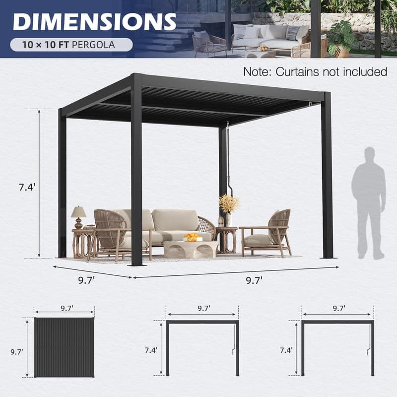 Outdoor Louvered Pergola with Optional Winter Cover – Adjustable Hardtop Gazebo, Steel Frame