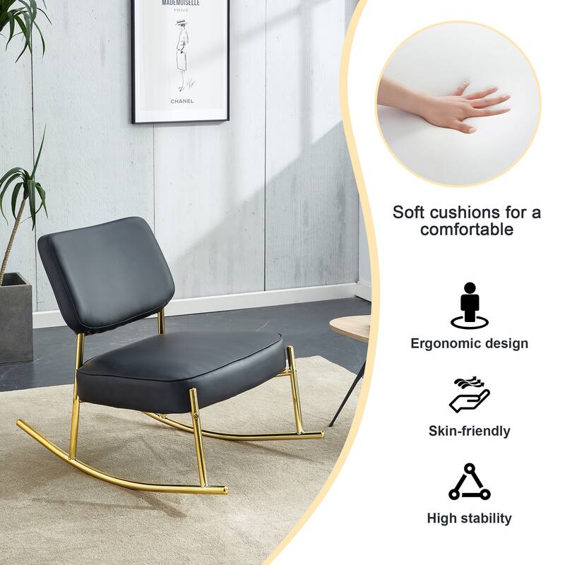 material cushioned rocking chair,cushioned seat, backrest rocking chair, metal legs side chairs in the living room, bedroom