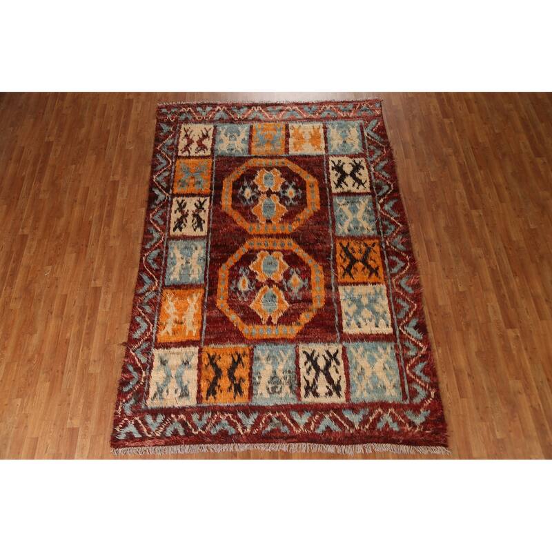 Hand Knotted Oriental 100% Wool Carpet Modern Tribal Red Moroccan Area Rug - 9' 9'' X 6' 8''