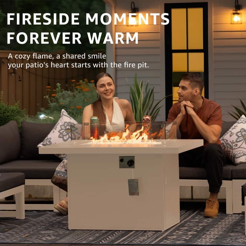 FINCATI Aluminum Outdoor Fire Table, 43" Patio Coffee Table Fireplace, CSA-certified 60,000 BTU Rectangular Fire Pit Table