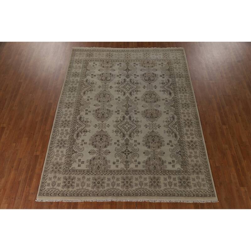 Oushak Oriental Area Rug Hand-Knotted Geometric Wool Carpet - 7'10"x 10'1"