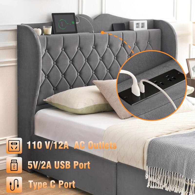 Queen Bed Frame with 4 Storage Drawers