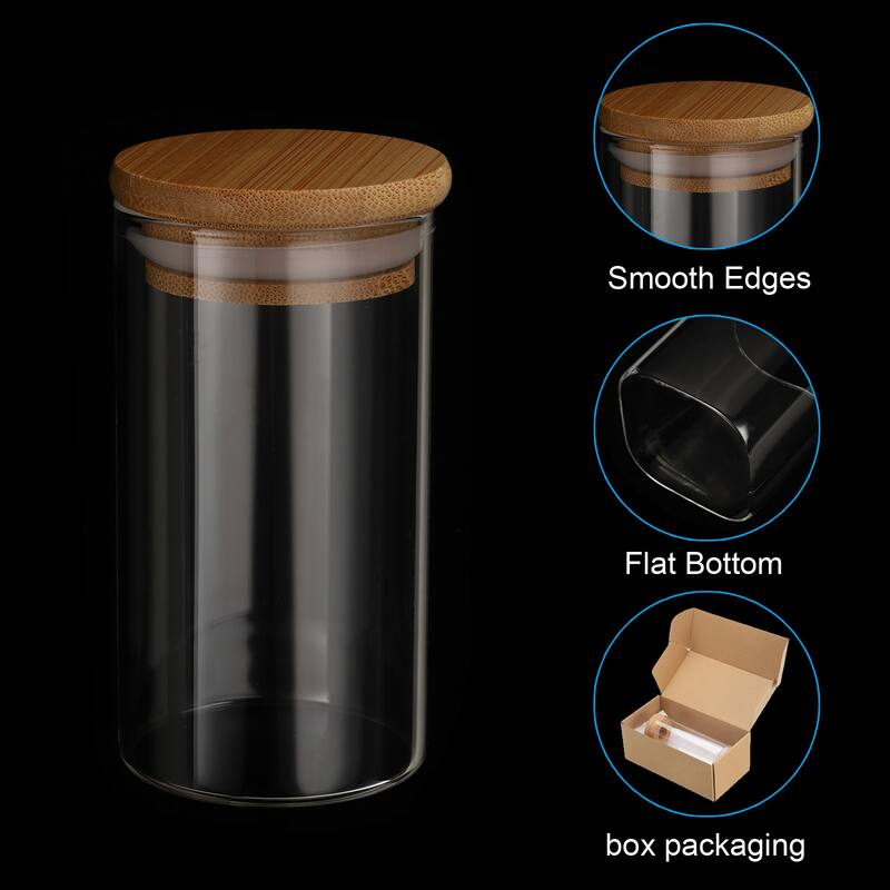 2Pcs 6.8oz Glass Jar with Airtight Bamboo Lid Glass Kitchen Container (10x5.4cm) - Transparent