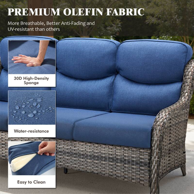 Meyreso 5-Piece Wicker Outdoor Patio Conversation Set with 5-Inch Thick Olefin Cushions