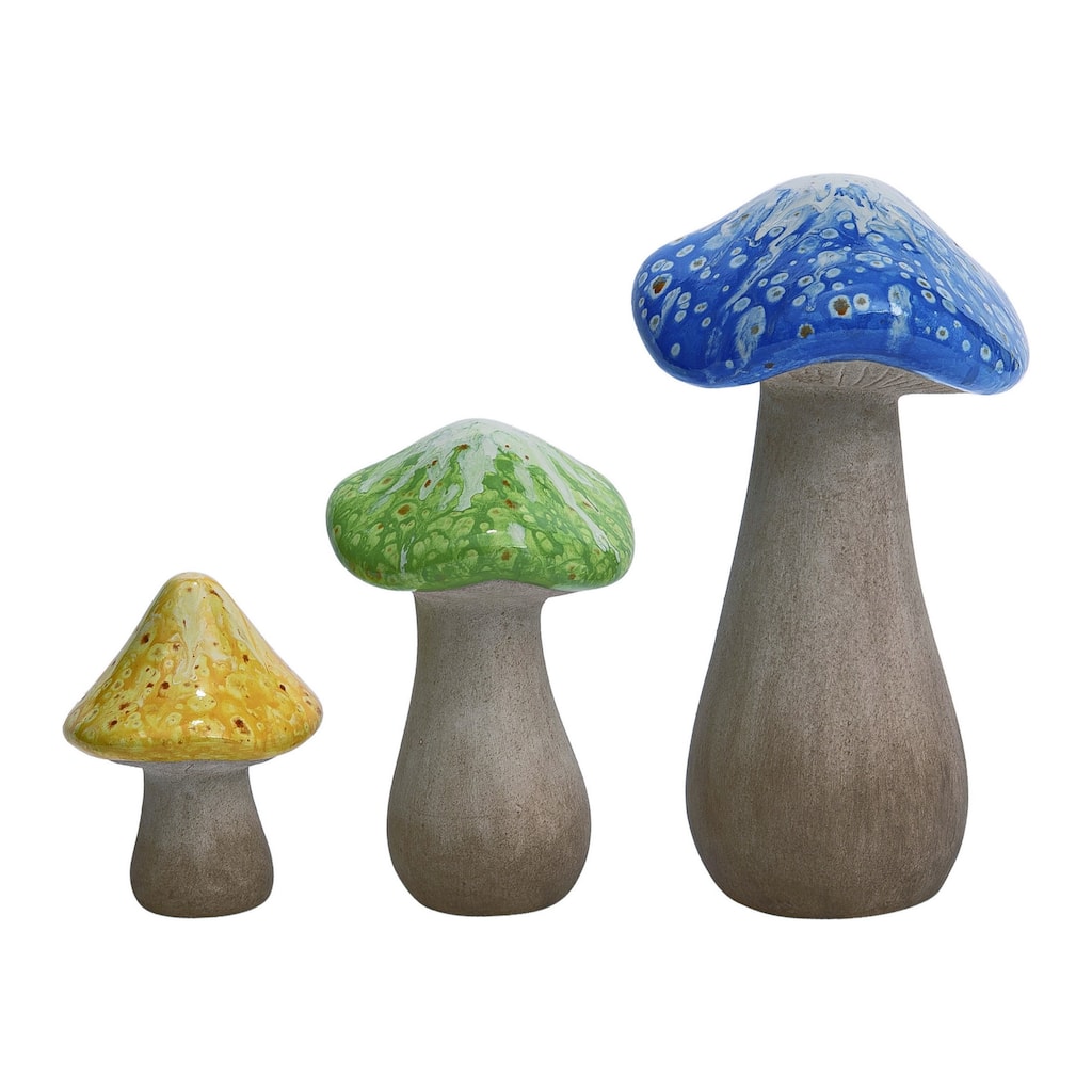 Transpac Ceramic 9.75 in. Terracotta Mushroom Decor Set of 3