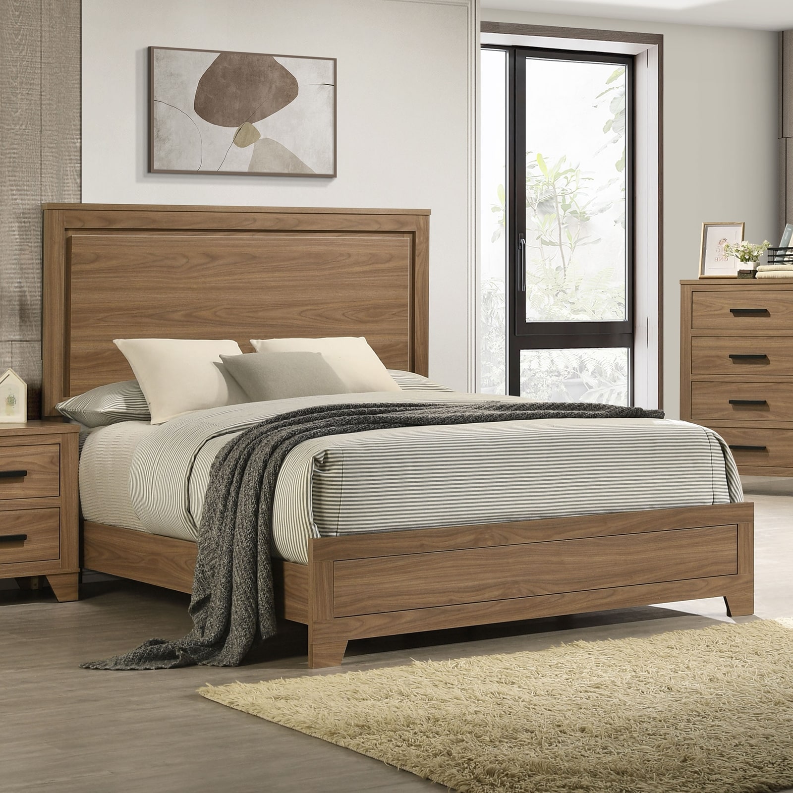 Simple Classic 1pc Queen Size Bed Panel Headboard Walnut / Chestnut Brown Bedroom Furniture Wooden
