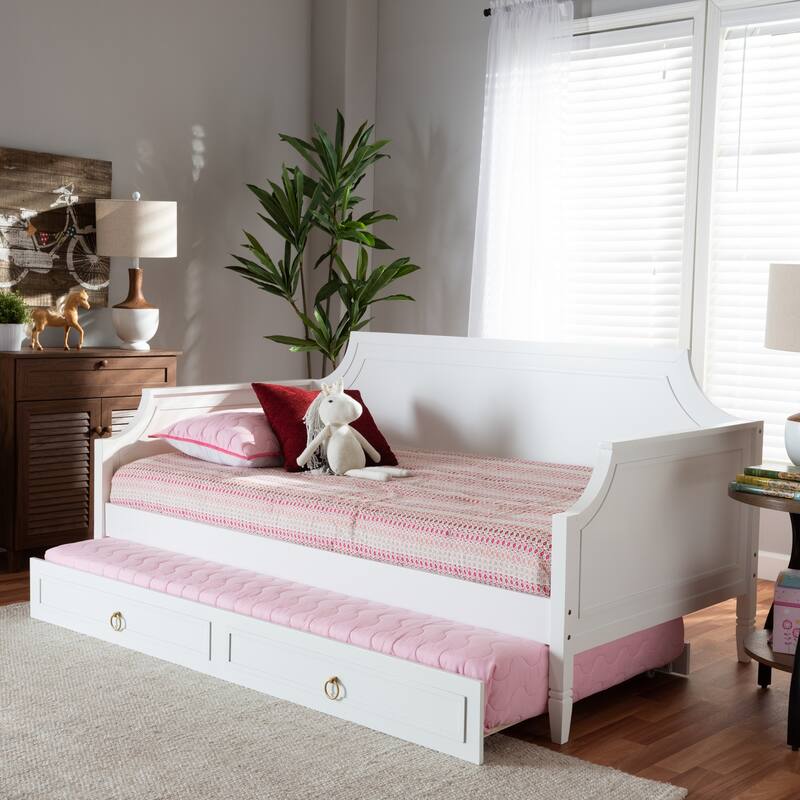 Twin Size Daybed with Trundle - Classic Wood Daybed for Guest Room, Living Room - White Finish