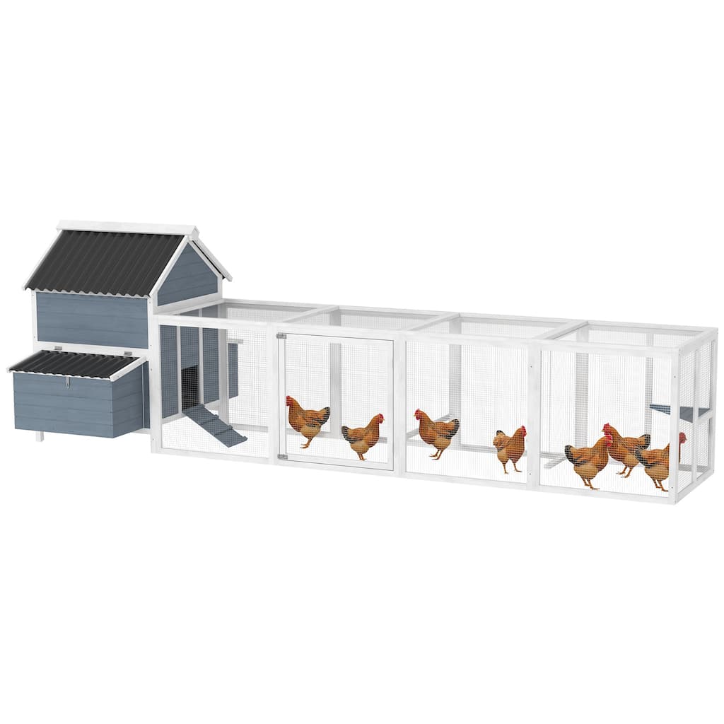 PawHut Extra Large Chicken Coop with 2 Nesting Box, 156" Wooden Hen House Poultry Cage with Extra Long Run Cage