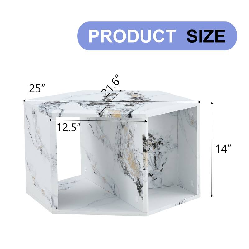 25" Modern Hexagonal Coffee Table with Stand-up Design and Multi-hole Design for Living Room