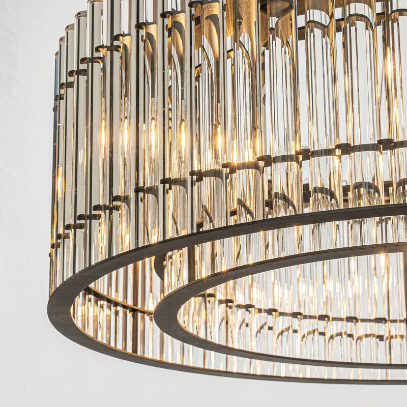 CraftHome 6-Light Modern Luxury Matte Black Tier Glass Chandelier