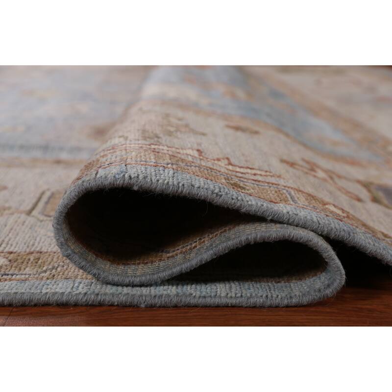 Hand Knotted Oriental 100% Wool Carpet Transitional All-Over Navy Blue & Blues Oushak Area Rug - 9' 11'' X 8' 0''