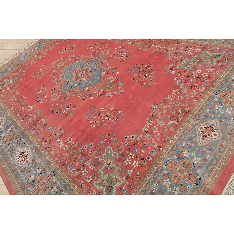 9x12 Hand Knotted Wool Pink Kashaan Traditional Botanical Plush Pile Area Rug - 9' x 12'