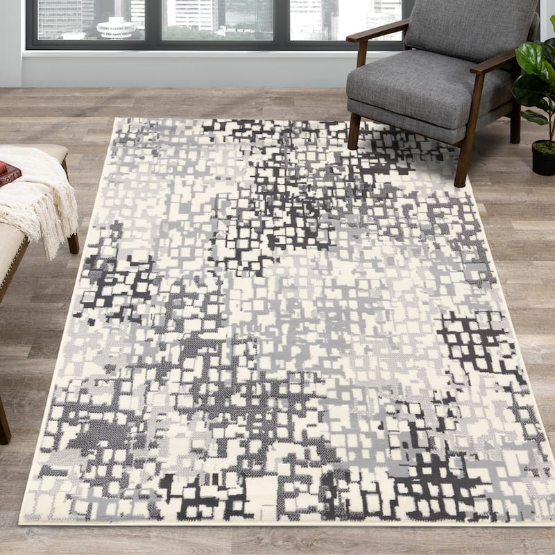 Florence Collection - Grey/Cream Pixelated Rug - 4'7" x 6'7" - 4'7" x 6'7"