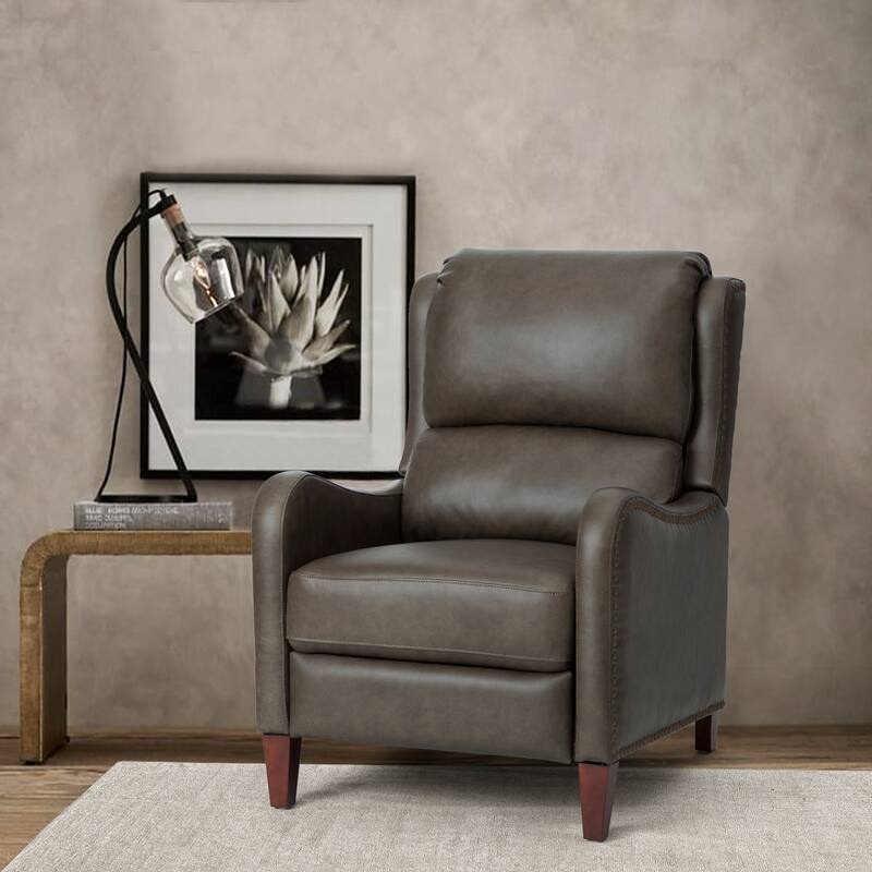 Brigida Cigar Genuine Leather Pushback Recliner with Nailhead Trim by HULALA HOME - COCOA