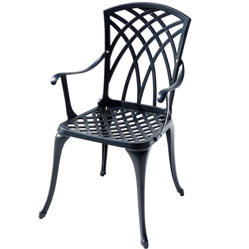 3-Piece Cast Aluminum Outdoor Bistro Set with LED Lights - 35" - Black