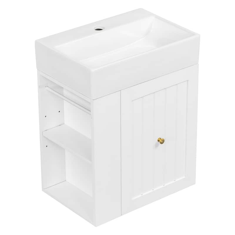 GDF Studio - Lizzar Modern Solid Wood + MDF 20-Inch Bathroom Vanity with Ceramic and Side Shelf