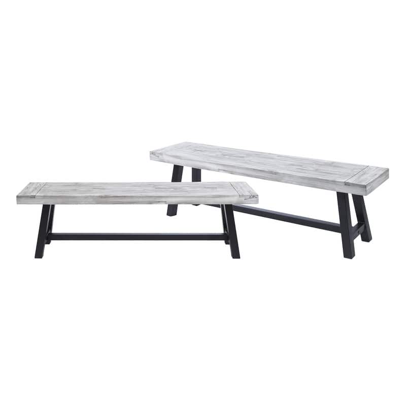 2-Piece Outdoor Bench Set - Grey+Black