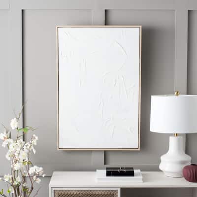 SAFAVIEH Tinca The Minimalist Hand Painting, 24 x 36, Framed Wall Art - White