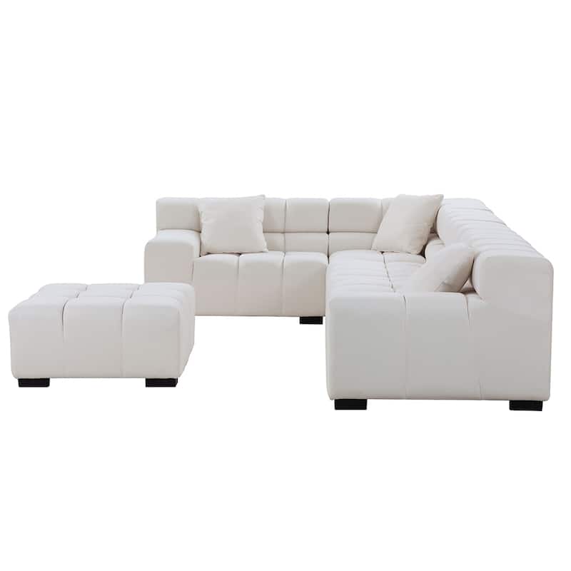 L Shaped Large Upholstered Fabric Couch Sectional Sleeper Sofa with Ottoman