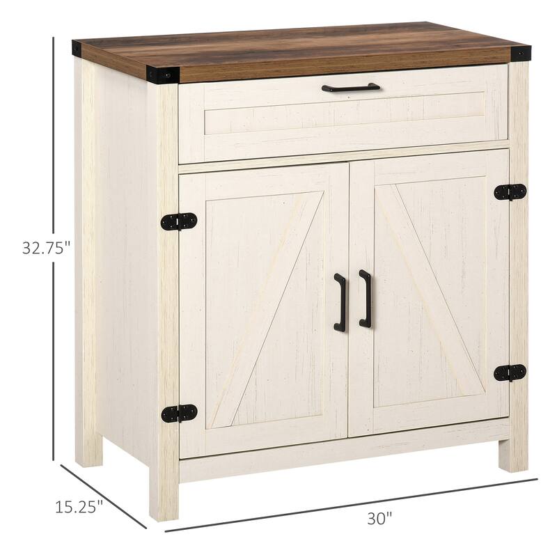 Farmhouse Sideboard Buffet Cabinet, Rustic 2 Barn Doors Kitchen Cabinet, Accent Cabinet with Storage for Living Room, White - White