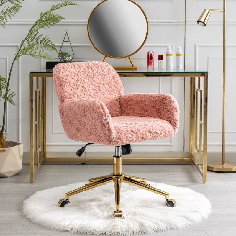 GDF Studio - Modern Upholstered Swivel Home Office Chair with Golden Metal Base and Artificial Rabbit Hair Comfort