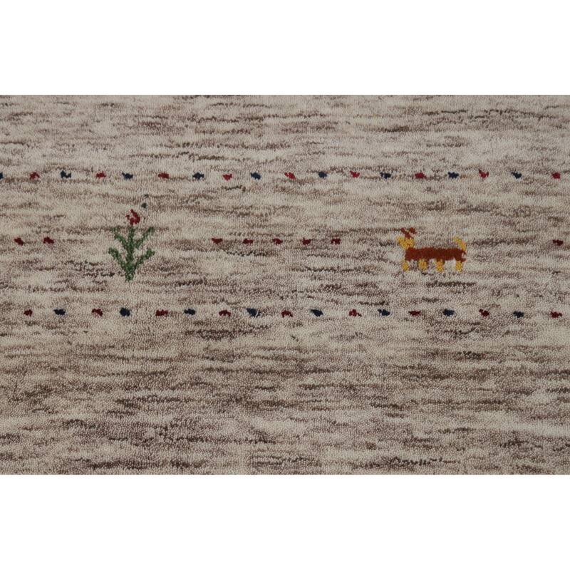 Hand Knotted Oriental 100% Wool Carpet Tribal Animal Pictorial Beige & Ivories Gabbeh Area Rug - 5' 9'' X 4' 0''