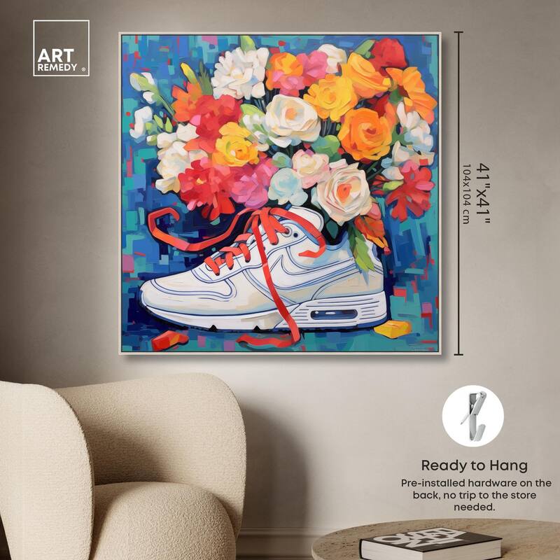 Whimsical Sneaker with Flowers Canvas by Art Remedy