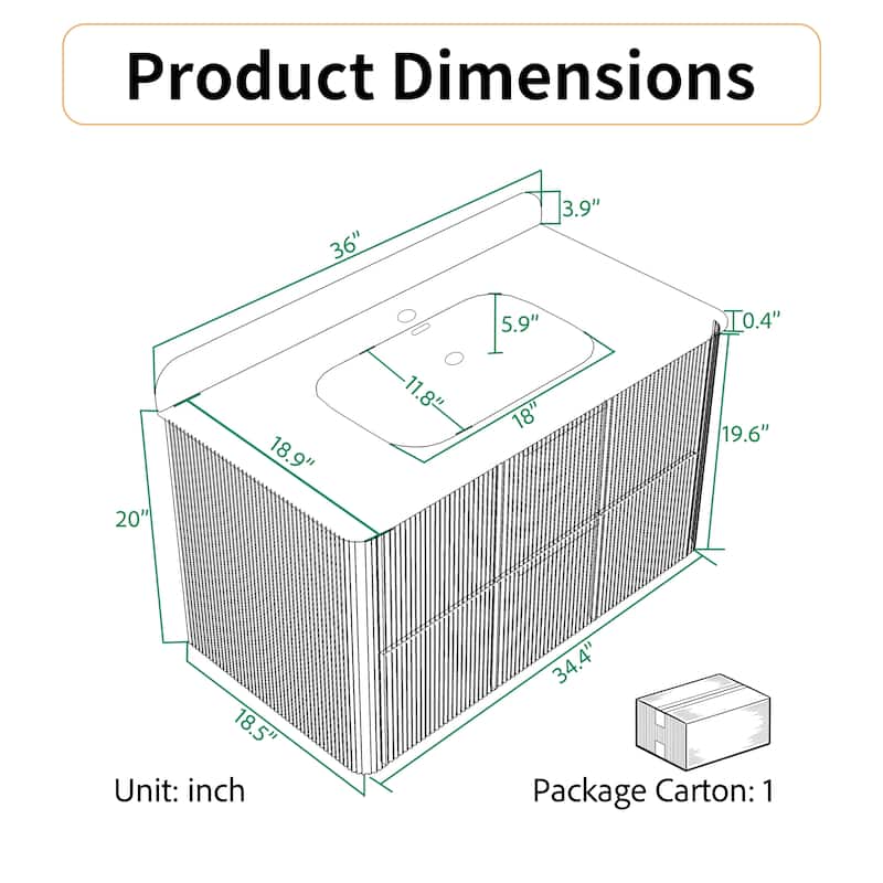 Modland Fluted Floating Vanity with Sink, Plywood Wall Mount Cabinet, Curved Edge, 24/30/36 Inch
