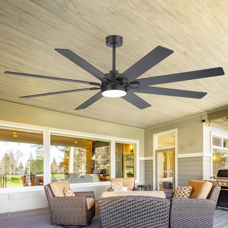72 Inch Black Large Ceiling Fan with Light and Remote(8-Blade) - Satin Nickel