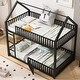 preview thumbnail 3 of 18, Twin Over Twin Metal Floor Bunk Bed with Safety Guardrails and Roof Design for Kids, House Shaped Bunk Bed Frame