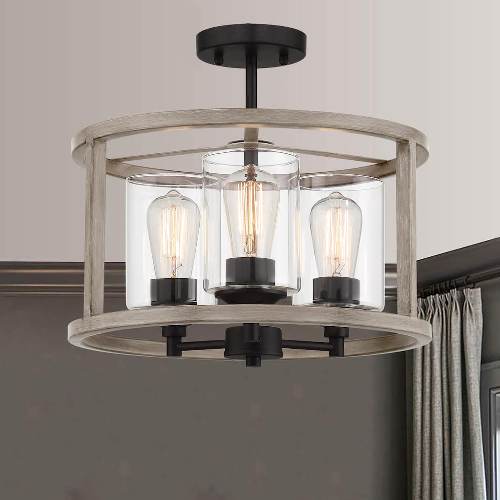 Acroma Allegray 3-light Modern Farmhouse Drum Semi-Flush Mount Lights with UL Certified - 15 inches
