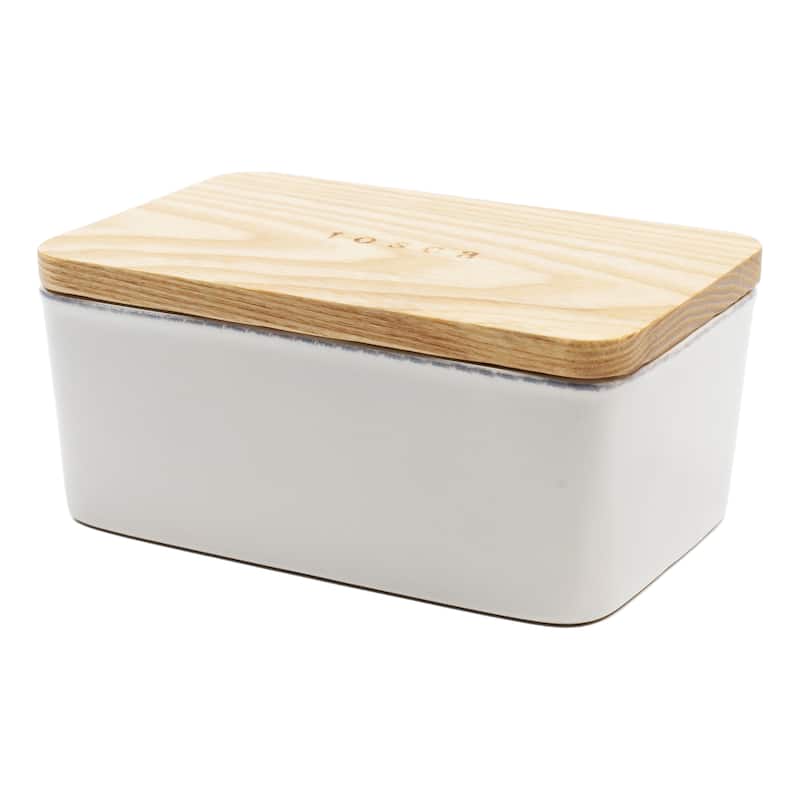 Yamazaki Home Ceramic Butter Dish, Ceramic - L 3.86 x W 6.02 x H 2.76 inches - White - L 3.86 x W 6.02 x H 2.76 inches