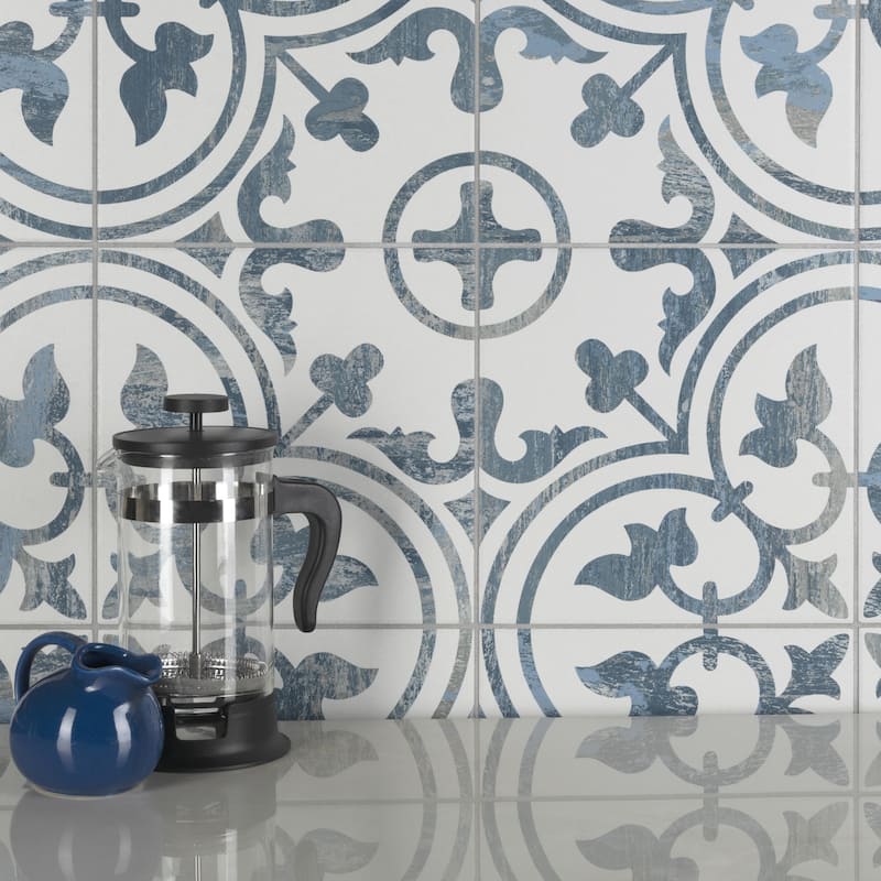 Merola Tile Cassis Arte Blue 9-3/4" x 9-3/4" Porcelain Floor and Wall Tile