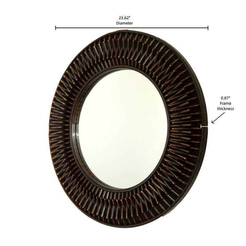 24" Aura Mirror, Dark Bamboo Artistry Circle Wall Mirror, Natural Log-style, Suitable for Bathroom, Bedroom