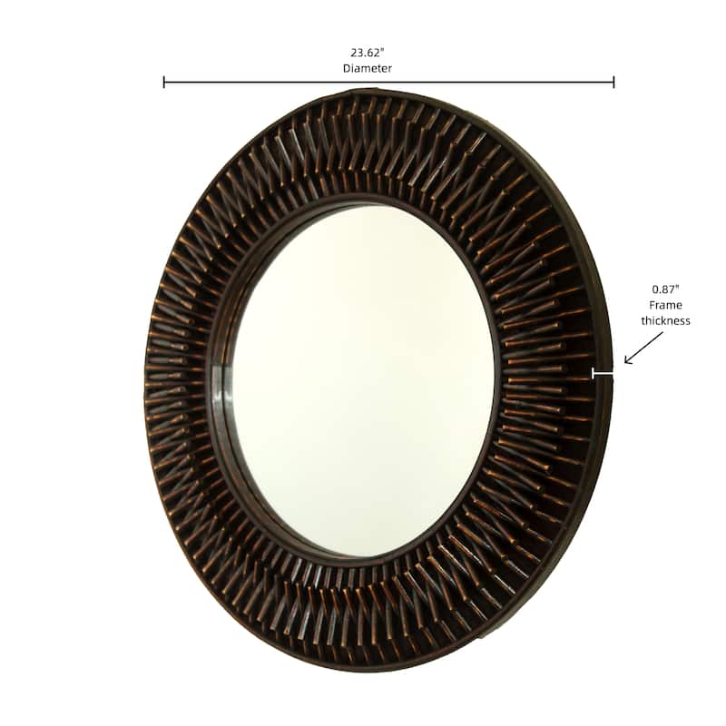 GDFStudio - Aura Natural-Log Style 24" Handwoven Bamboo Artistry Round Wall Mirror for Decoration