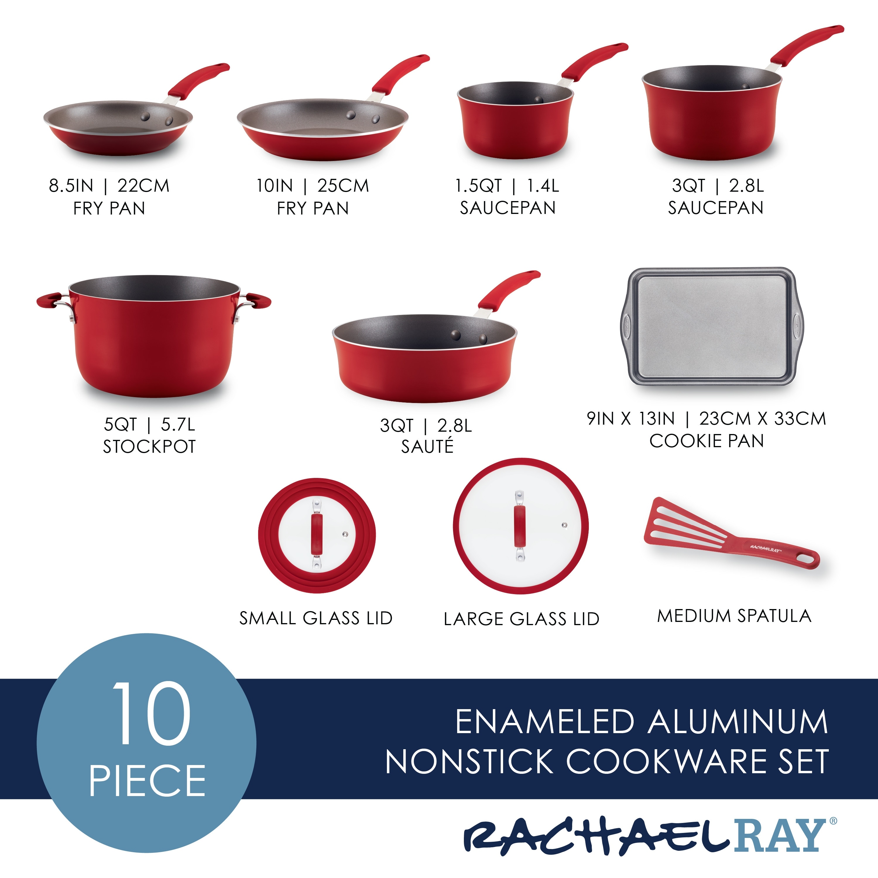 Cook + Create Nonstick Cookware Sets 10-Piece / Red